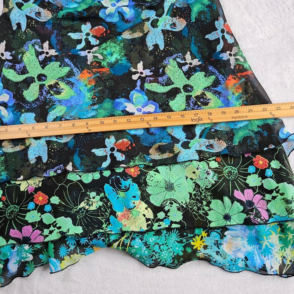 Thalia Sodi Dress Large Y2K Tropical Floral Ruffle Chiffon Fairycore Whimsigoth - Picture 14 of 14